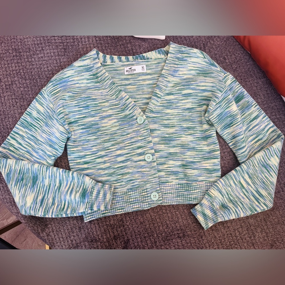 Hollister Blue and Green Cardigan Sweater